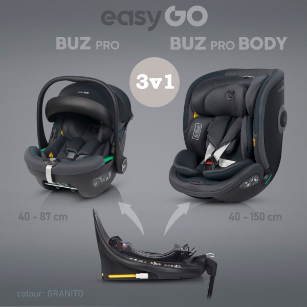  	Modularni SET 3v1 EasyGo Buz Pro | Avtosedež | Isofix | Granito