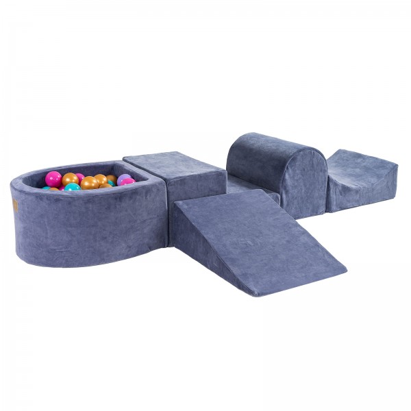 MeowBaby igralni poligon Blue-Gray s 100 kroglicami: Gold/Dark Pink/Lila/Turquoise