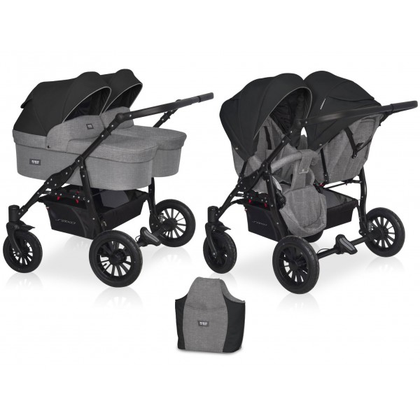 RikoGO DUO Otroški voziček za dvojčke | Onyx