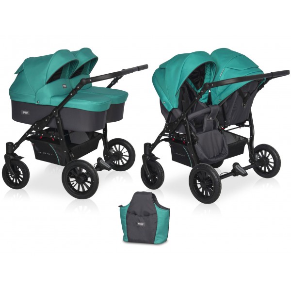 RikoGO DUO Otroški voziček za dvojčke | Grey Fox Lagoon