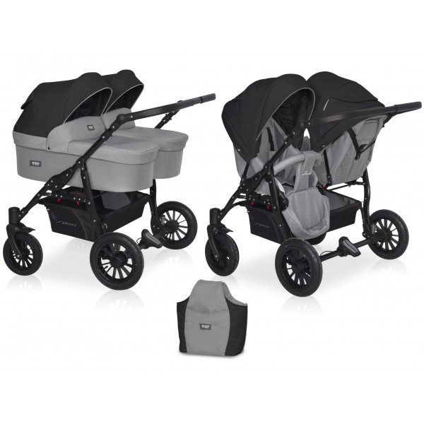 RikoGO DUO Otroški voziček za dvojčke | Grey Fox